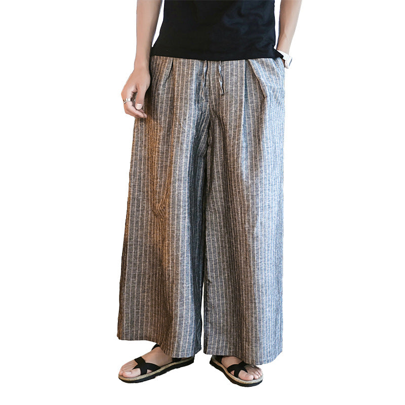 Pants Men's Baggy Big Leg Pants Casual Pants Wide Leg Harun Pants 2024 Versatile Cotton Linen Long Pants Striped Pants Skirt