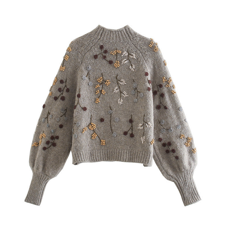 Yipinpay Autumn New Beaded Sweaters With Loose Semi-High Necks 01957101706