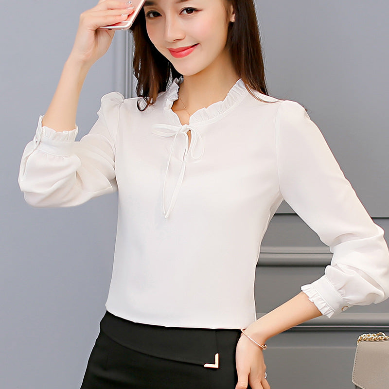 Yipinpay Daifei 2024 Winter Dress New Han Fan Chiffon Shirt Women's Long-Sleeved White Fashion Shirt Loose Blouse