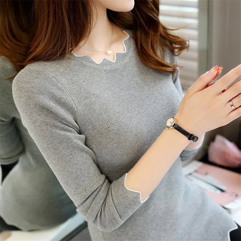 Yipinpay Autumn New Women's Sweaters Women's Head Set Inside Long-sleeved Sweater Slim Bottoming Shirt Was Thin