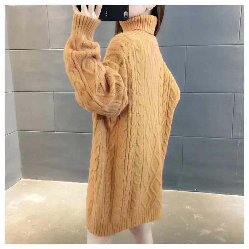 Yipinpay Loose Lazy Wind Long Sweater Women Long Sleeve Striped Jacquard Straight Knitted Sweater Women Female Spring Autumn