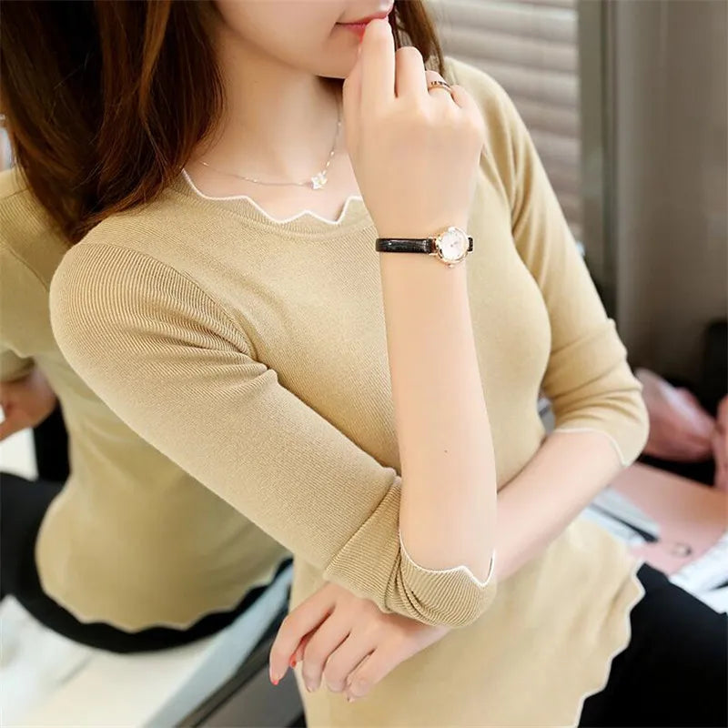 Yipinpay Autumn New Women's Sweaters Women's Head Set Inside Long-sleeved Sweater Slim Bottoming Shirt Was Thin