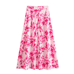 Yipinpay Shirt 7484067 Flower Printed Flute Skirt 7484067 Set