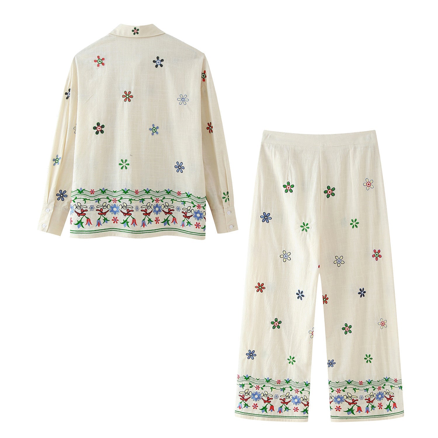 Yipinpay Summer Flower Embroidered Baggy Shirt 3444460 Trousers 2882460