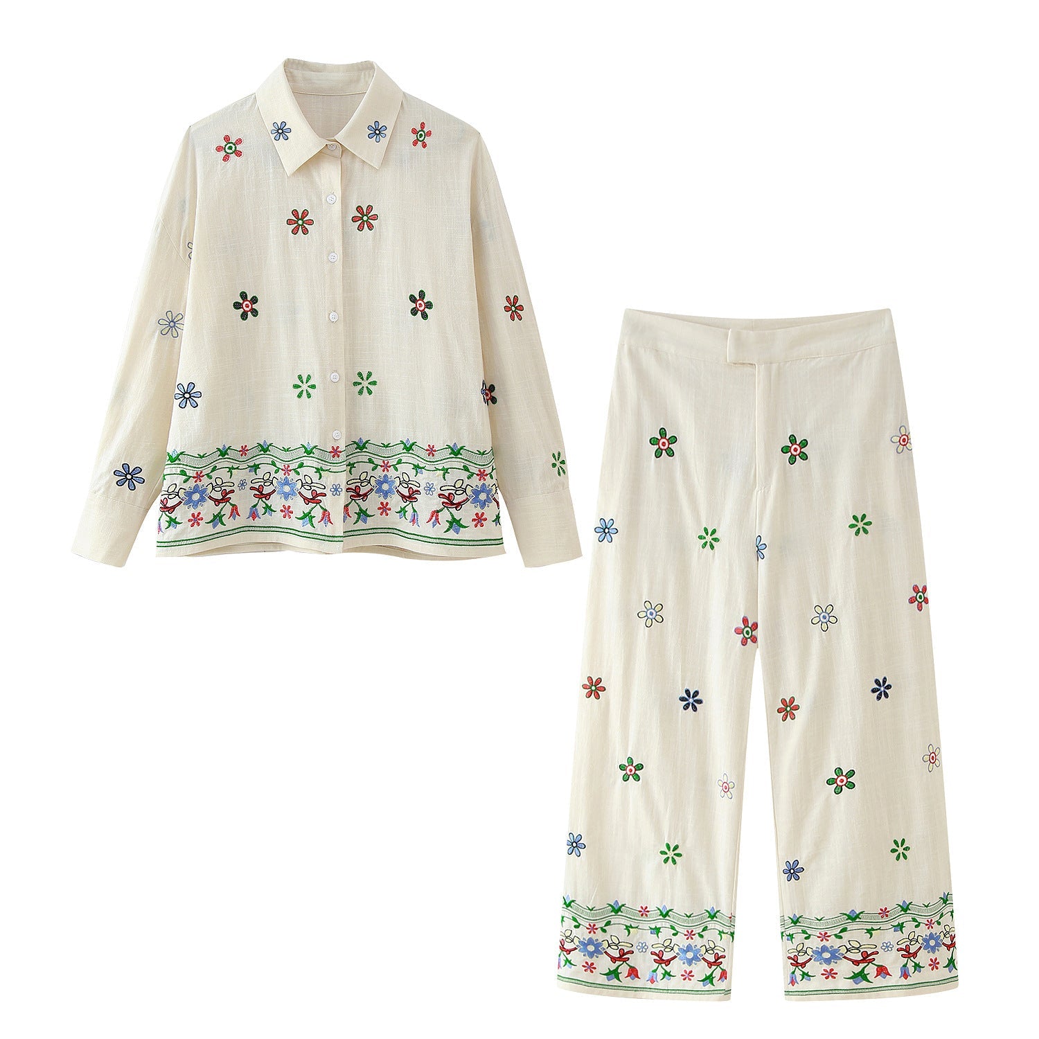 Yipinpay Summer Flower Embroidered Baggy Shirt 3444460 Trousers 2882460