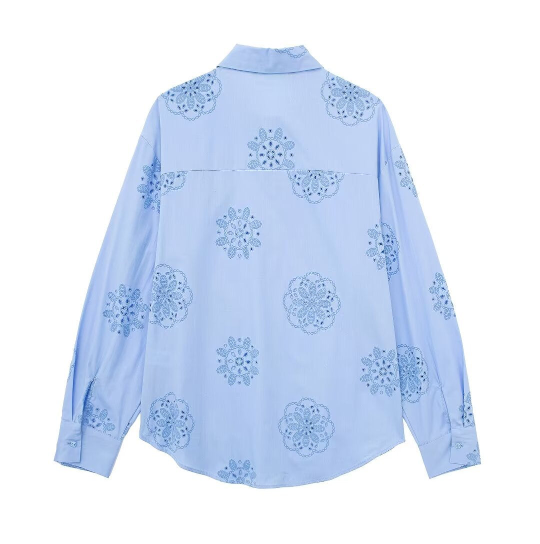 Yipinpay Spring Style Glue Embroidery Decorated Loose Poplin Shirt 2492056