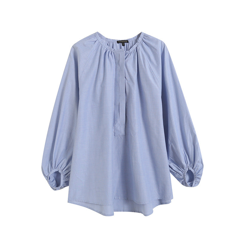 Yipinpay New French Commuter Style Girl's Bubble Sleeve Round Collar Shirt In Spring