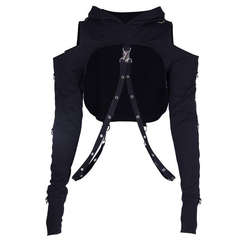 Yipinpay Dark Wind 2024 Spring New Ins Gothic Short Style Sweater With Shoulders Exposed And Navel Exposed For Women's Wear