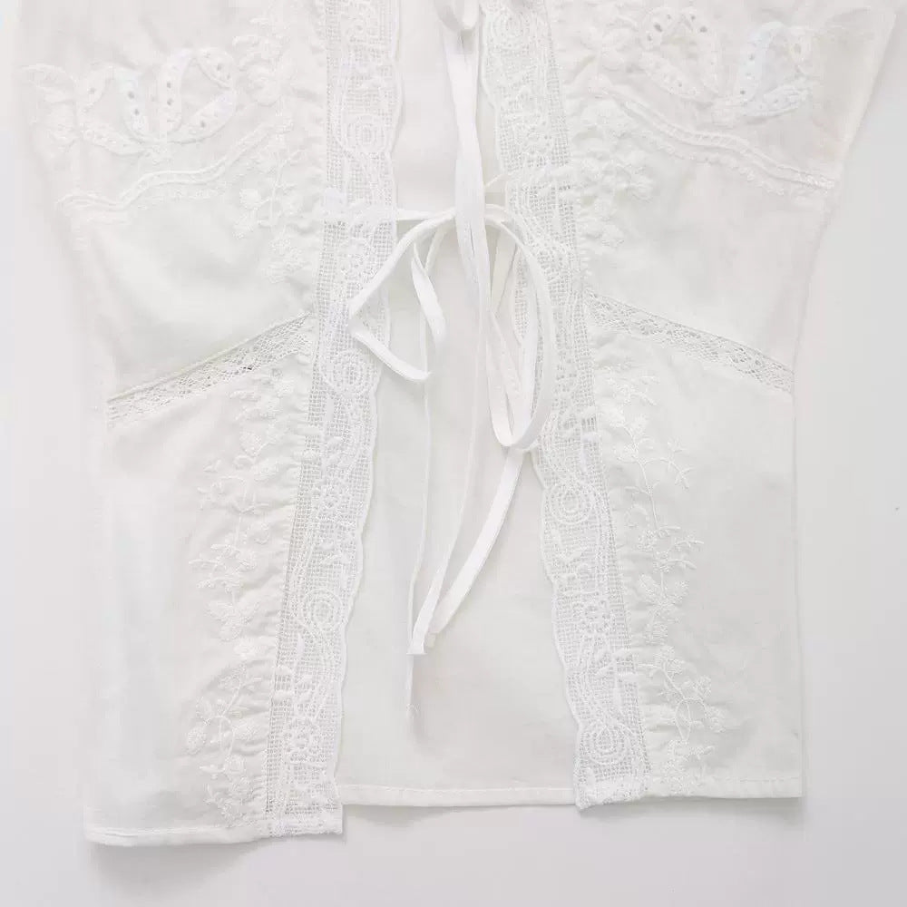 Yipinpay Summer Bow Embroidered Blouse Shirt 0881024