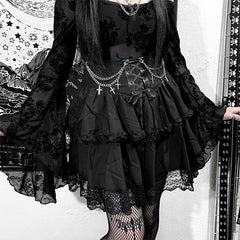 Yipinpay Halloween Autumn New High Waist With A Cross Chain Punk Style Lace Spicy Skirt Girl