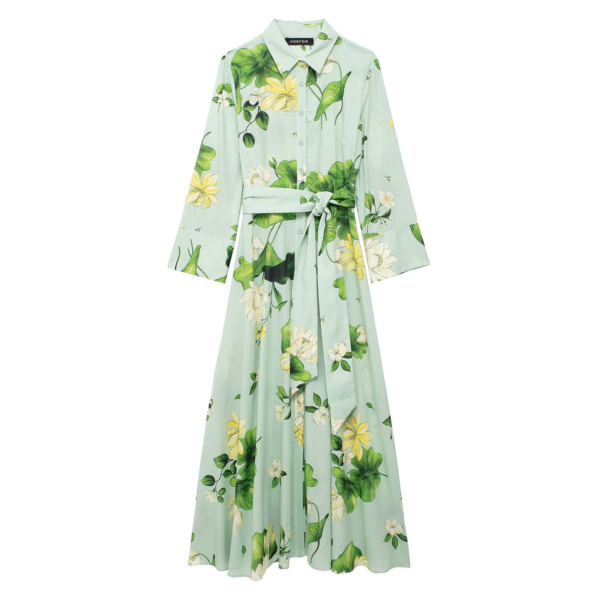 Yipinpay Summer Flower Printed Shirt-Style Belt Dress 2183074