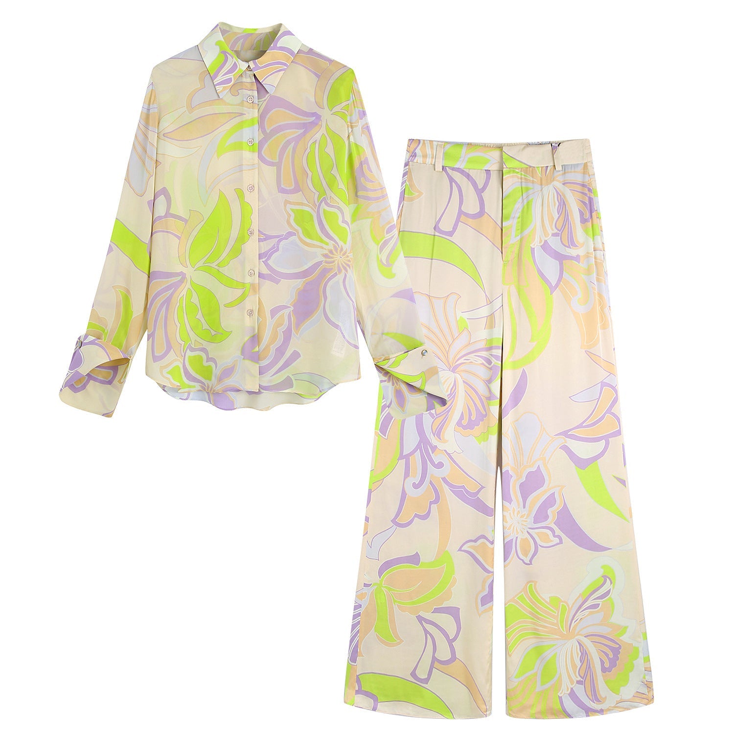 Yipinpay Spring Printed Shirt 2624138 Printed Wide-Leg Trousers 2775156 Suit