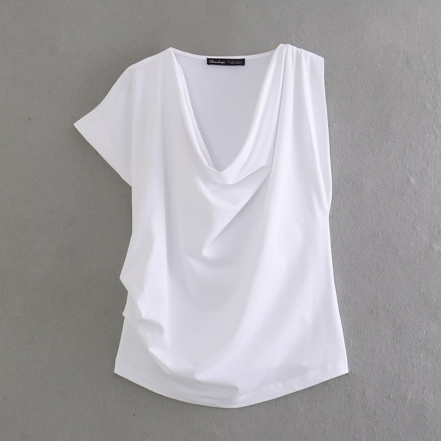 Yipinpay Spring Pleated Asymmetrical Cotton T-Shirt 0254338