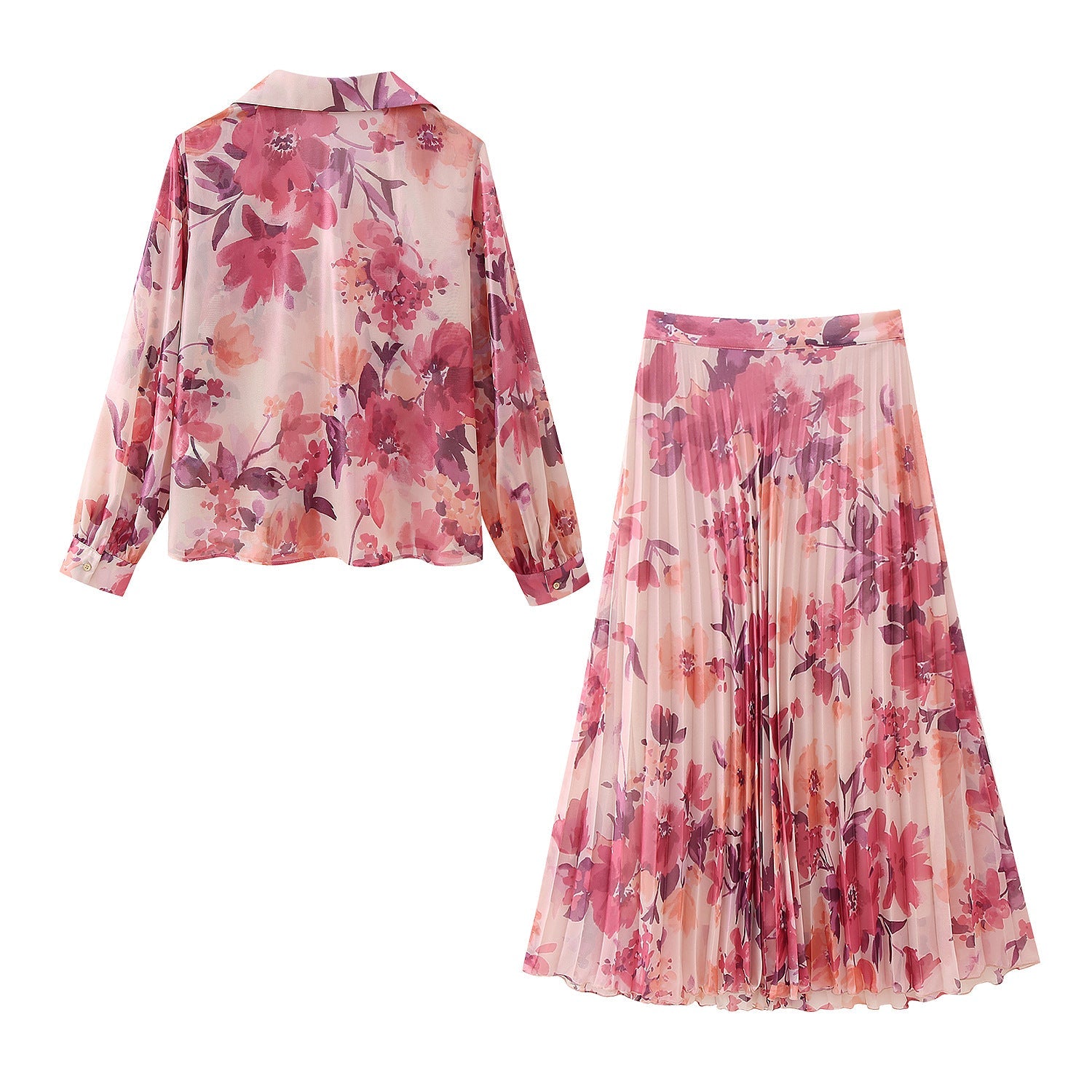 Yipinpay Spring Flower Printed Shirt 9878061 100-Pleated Skirt 9878055