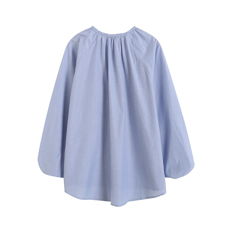 Yipinpay New French Commuter Style Girl's Bubble Sleeve Round Collar Shirt In Spring