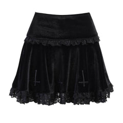 Yipinpay Dark Design Embroidered Lace Skirt 2024 Winter High Waist New Black Half Skirt