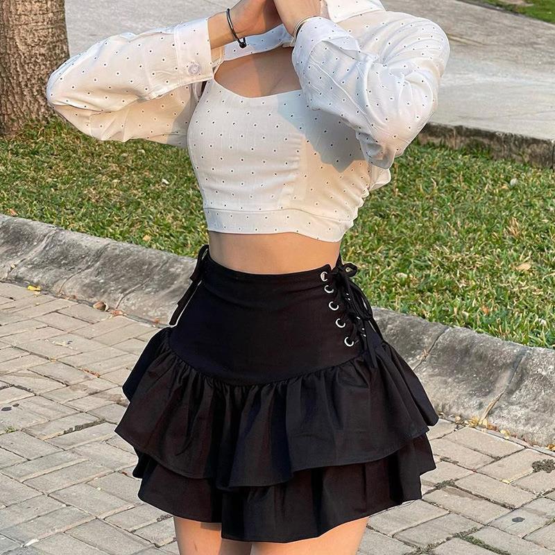 Yipinpay Dark Personality Side Waist Band Skirt Ins2024 Spring Girl's New Half Skirt