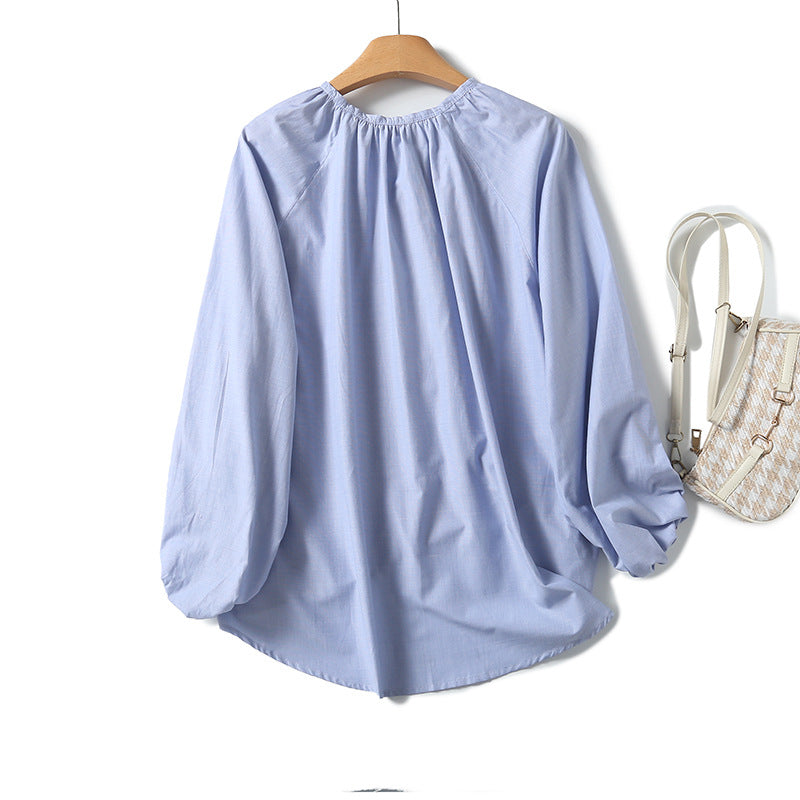 Yipinpay New French Commuter Style Girl's Bubble Sleeve Round Collar Shirt In Spring