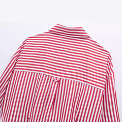 Yipinpay Spring Style Flanged Cuff Striped Loose Shirt 2731533