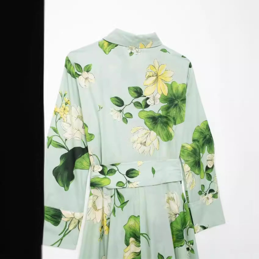 Yipinpay Summer Flower Printed Shirt-Style Belt Dress 2183074