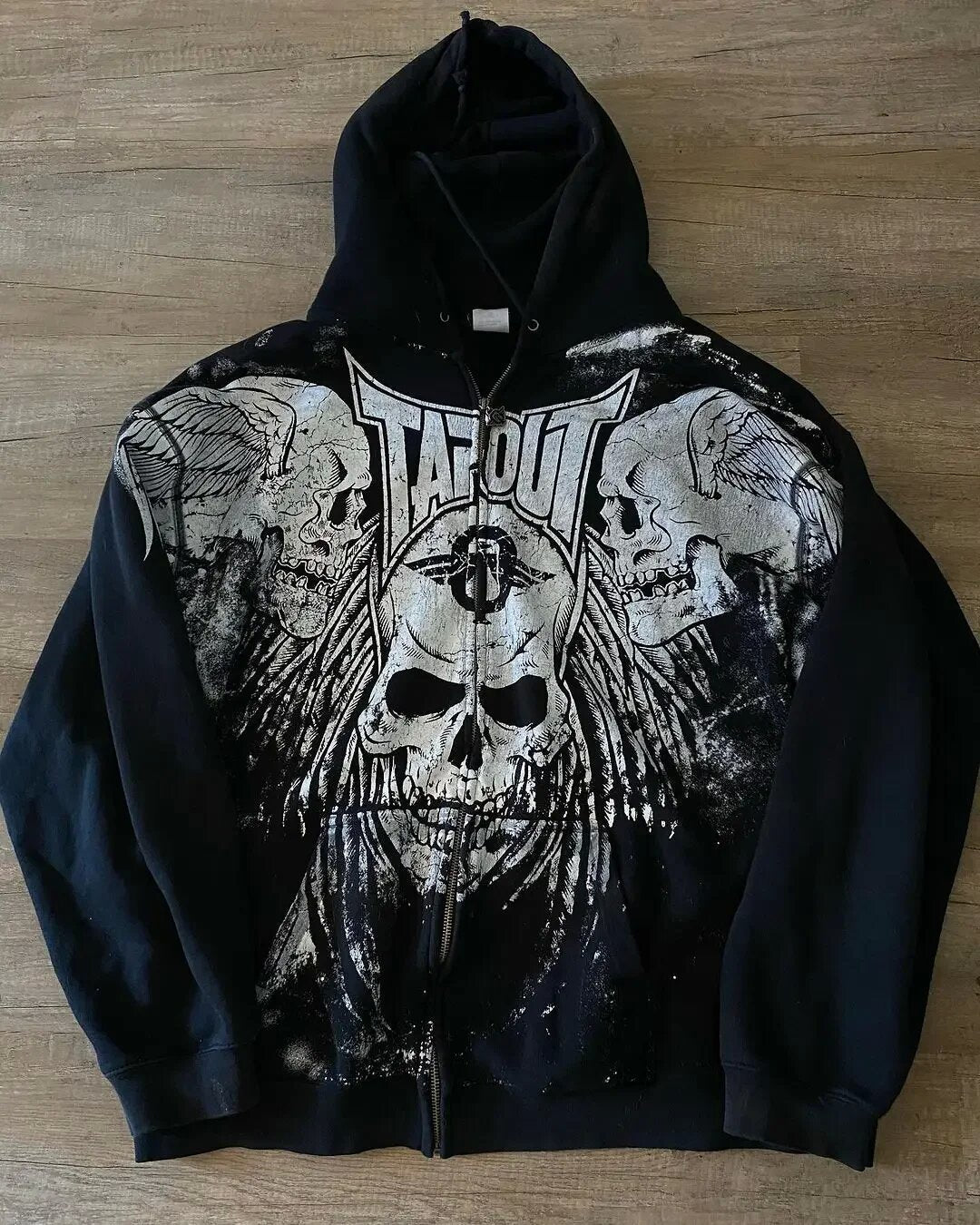 Yipinpay New Hoodie Gothic Skull Zipper Hip Hop Jacket Loose Hooded Sweatshirt