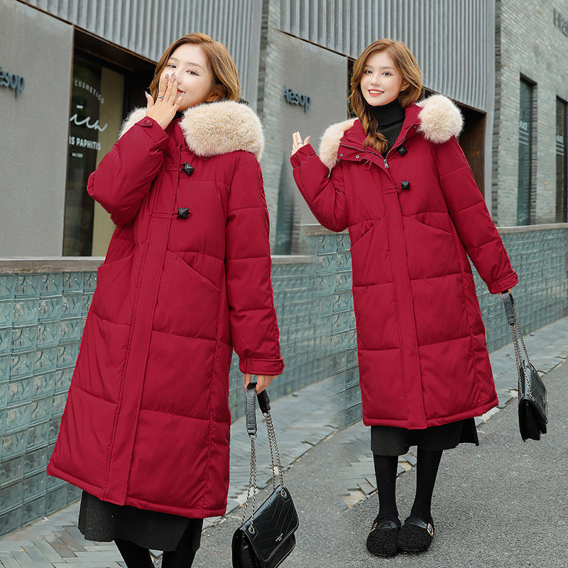 Celebrity Down Cotton Clothes Hu Chuliang Leisure Loose Female Long Over The Knee Cotton Clothes 2024 Winter New Wool Collar Coat Tide