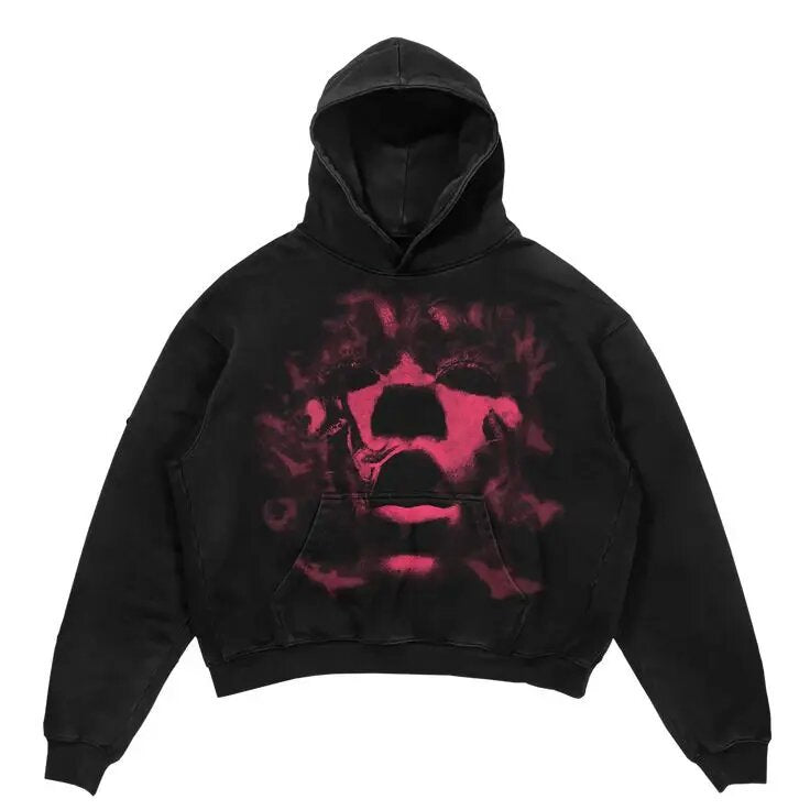 Yipinpay Vintage Gothic Skeleton Hoodie Autumn And Winter Hip Hop Long-Sleeved Coat Loose Hooded Sweatshirt