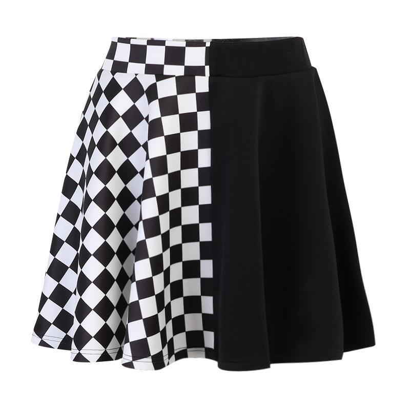 Yipinpay Dark Girl Is A Hit Color Thousand Bird Plaid Spliced Skirt 2024 Spring Sexy High Waist Half