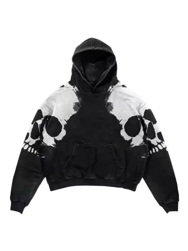 Yipinpay Vintage Gothic Skeleton Hoodie Autumn And Winter Hip Hop Long-Sleeved Coat Loose Hooded Sweatshirt