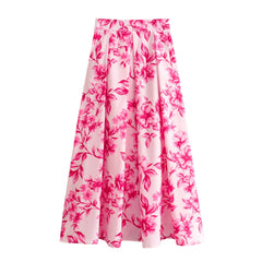 Yipinpay Shirt 7484067 Flower Printed Flute Skirt 7484067 Set