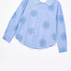 Yipinpay Spring Style Glue Embroidery Decorated Loose Poplin Shirt 2492056