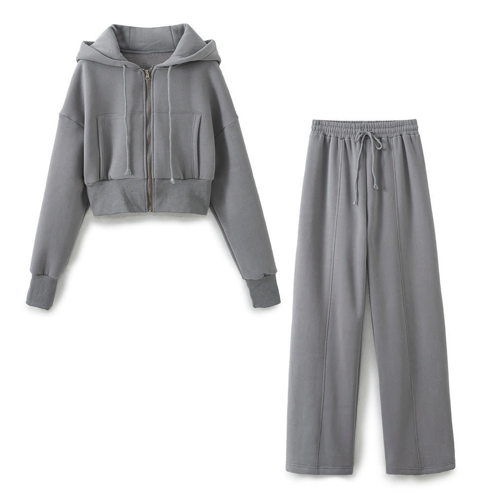 Yipinpay New Hooded Short Sweater 8417304 Loose Flannelette Jogging Trousers 8417303 Suit