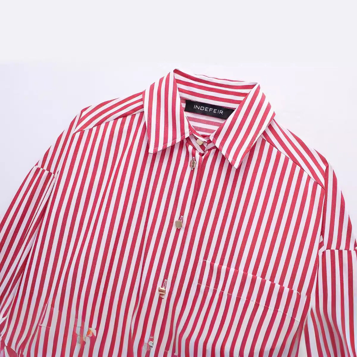 Yipinpay Spring Style Flanged Cuff Striped Loose Shirt 2731533