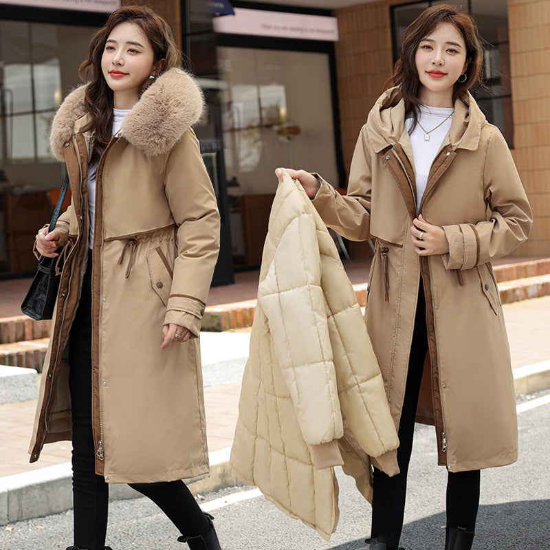 Dress Three Wear Detachable Pie To Overcome The New Down Cotton Clothes Waist Show Thin And Thick Cotton Coat