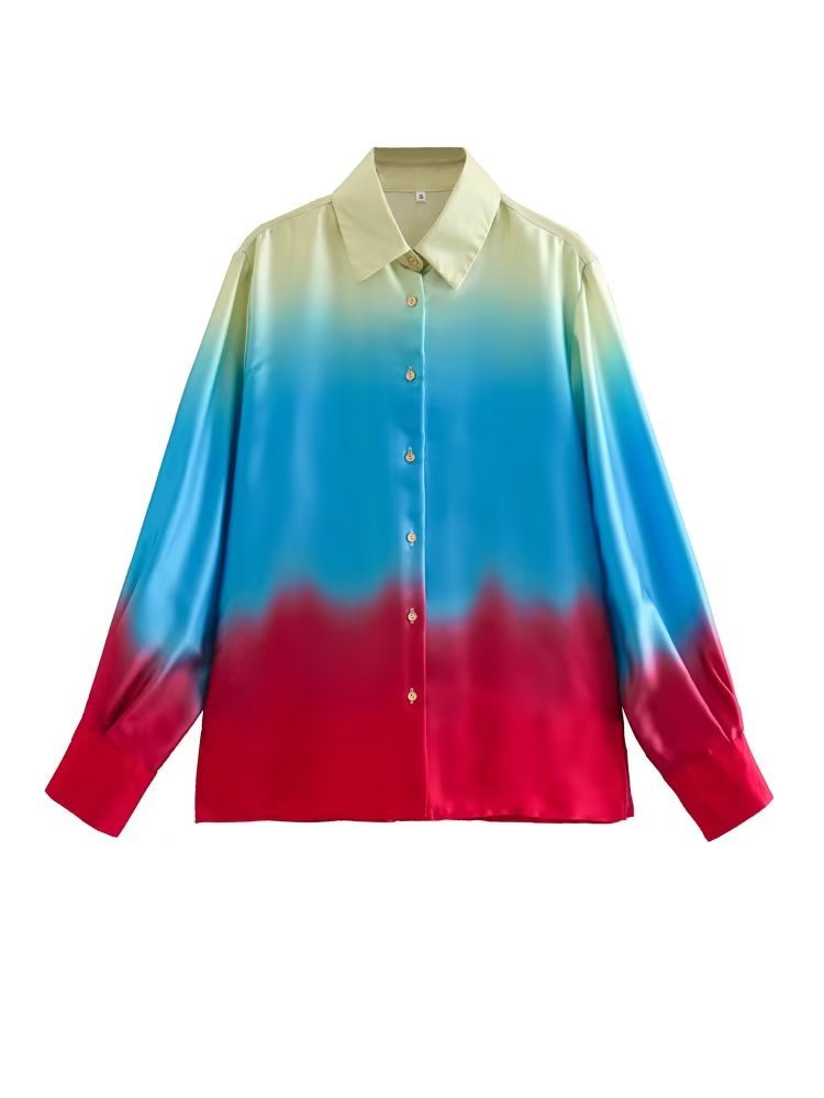 Yipinpay Spring Tie-Dye Printed Fashion Leisure Long-Sleeved Shirt