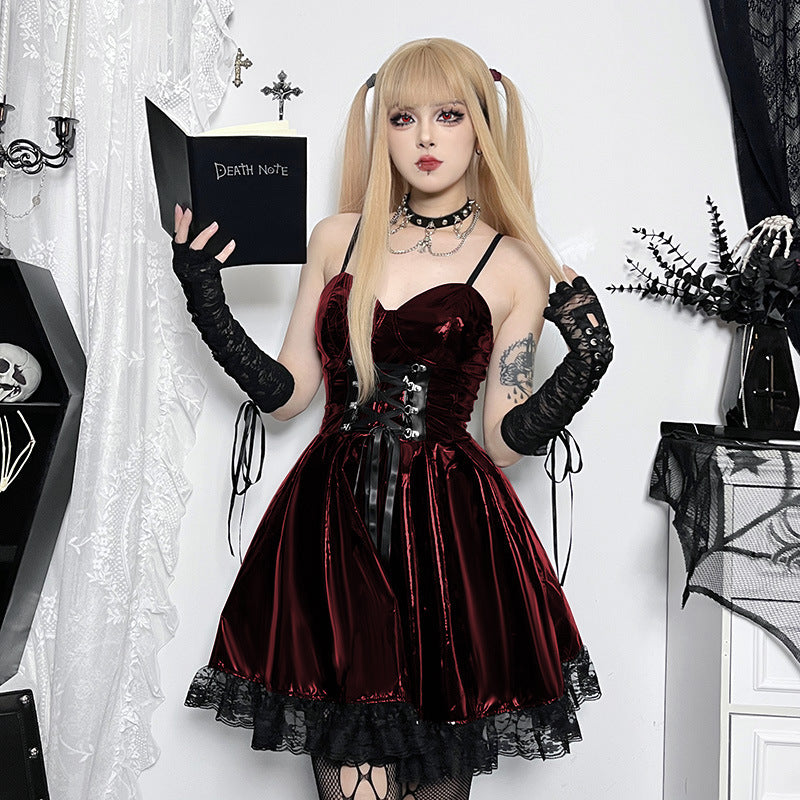 Yipinpay Autumn New Sexy Halter Dress Dark Death Note Leather Strap A Pendulum Dress For Women