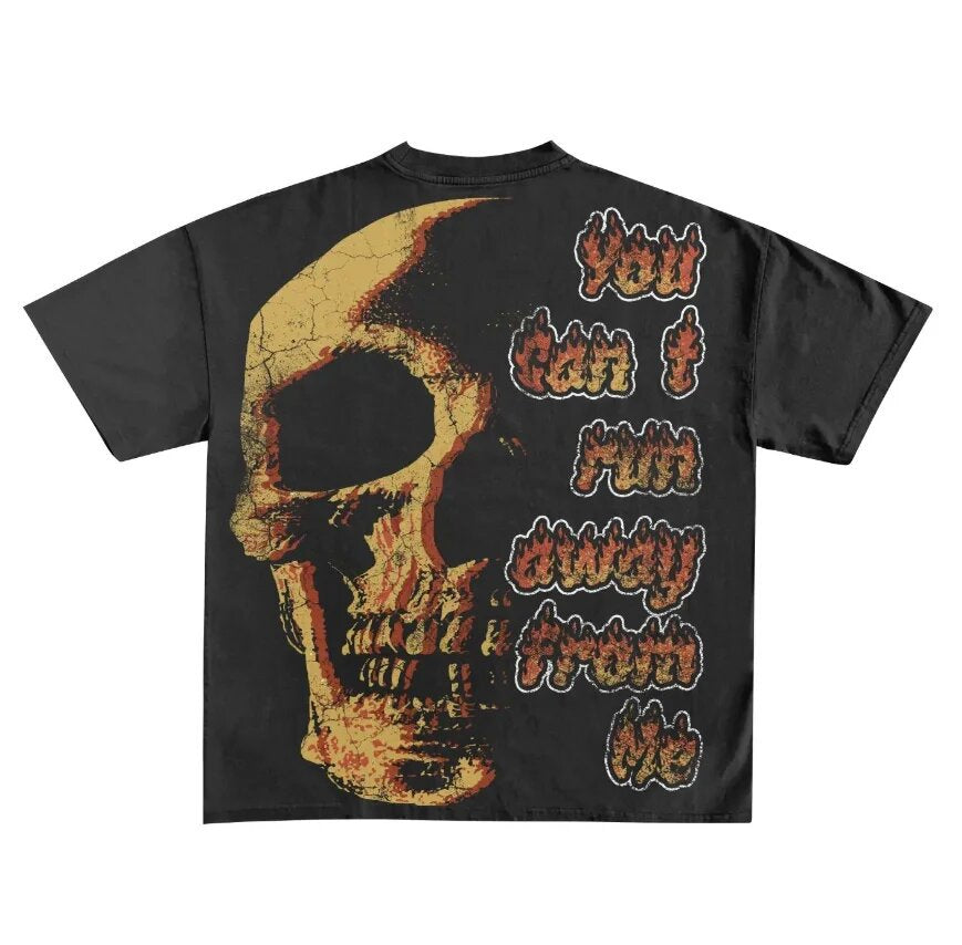 Yipinpay New Skull Print Mode Short-Sleeved Round-Collar Street Wash Hip-Hop Fashion Brand Retro Loose T-Shirt