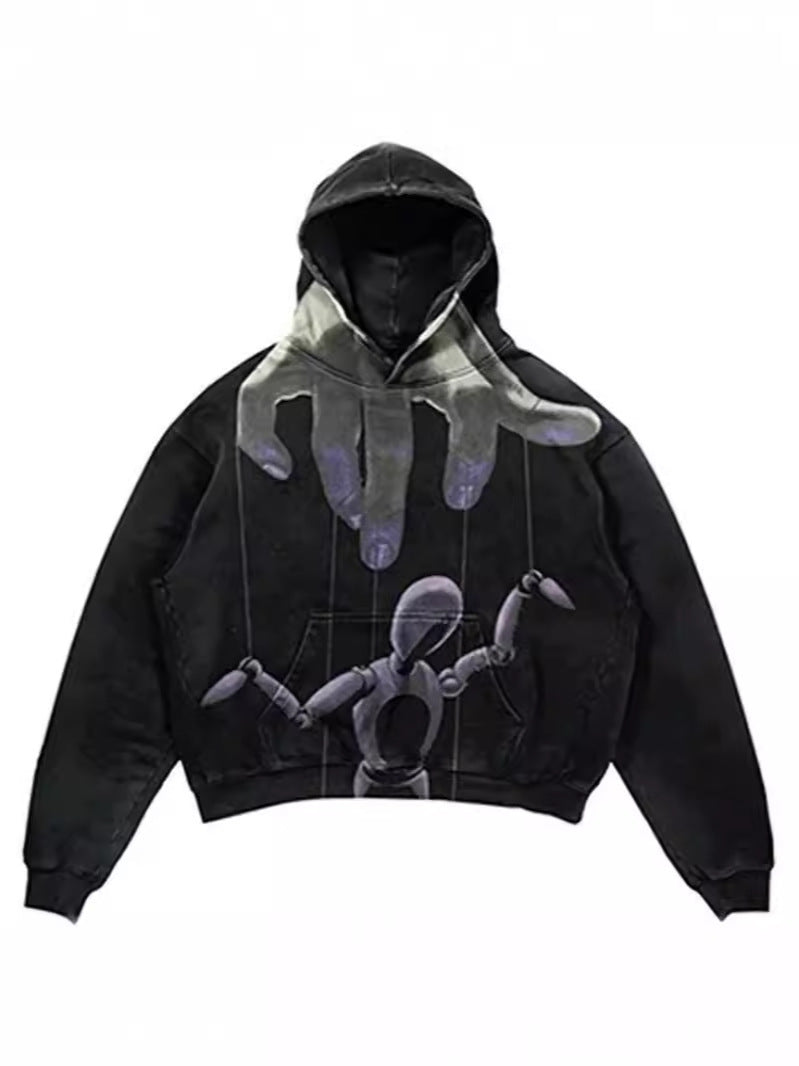 Yipinpay Vintage Gothic Skeleton Hoodie Autumn And Winter Hip Hop Long-Sleeved Coat Loose Hooded Sweatshirt