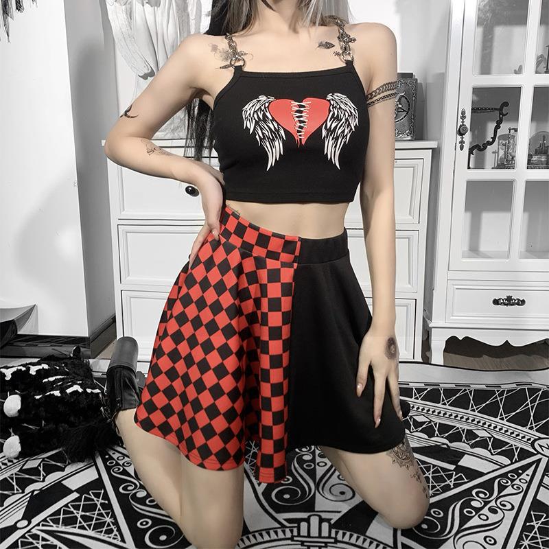 Yipinpay Dark Girl Is A Hit Color Thousand Bird Plaid Spliced Skirt 2024 Spring Sexy High Waist Half