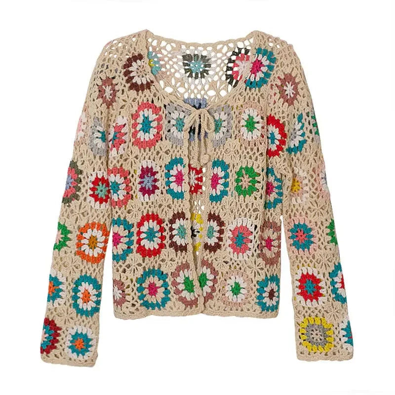 Yipinpay crochet sweater jacket 2024 spring and autumn fashion women's loose ethnic style cardigan jacket casual sweater