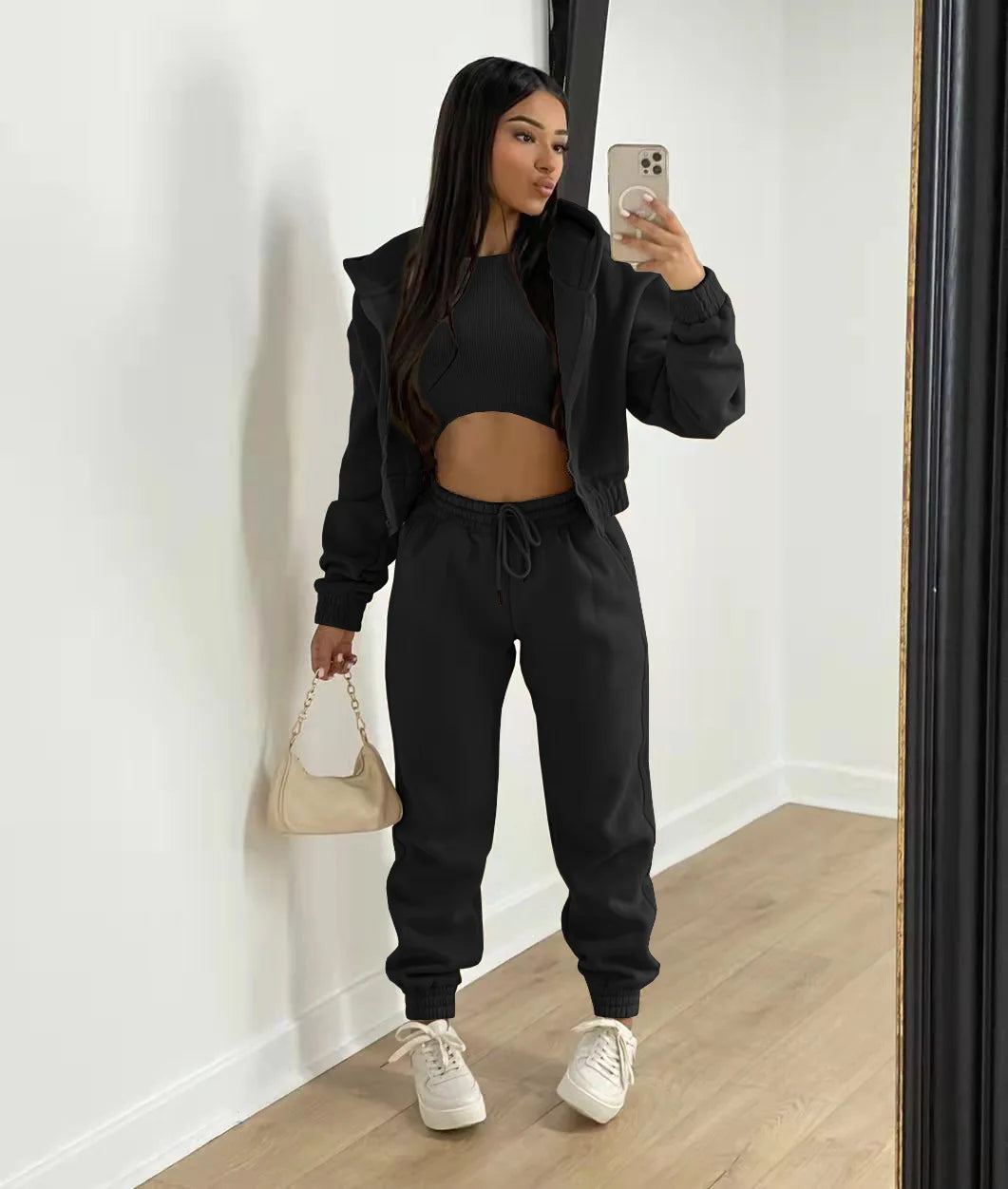 Yipinpay Fall Winter Clothes Drawstring Hood Sweatpants Casual Sports Wear Hoodie Joggers 3 Piece Woman Tracksuits