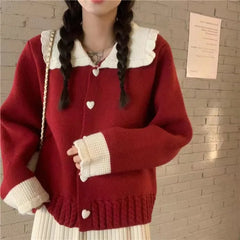 Yipinpay Gentle Sweater Coat Women Autumn and Winter Design Feeling Small Love Soft Glutinous Doll Neck Knitted Cardigan Female