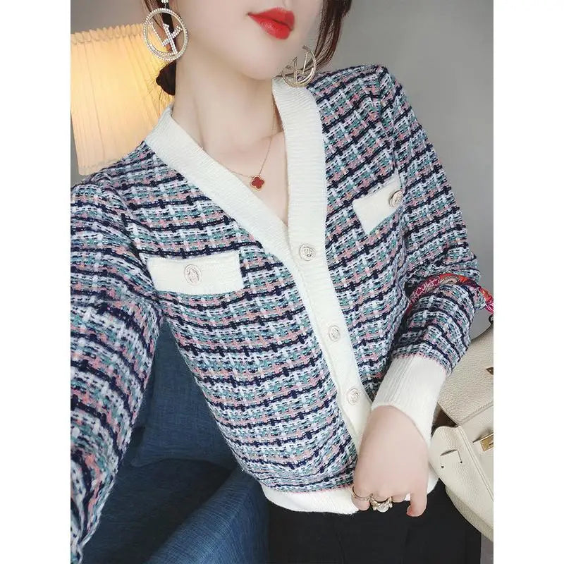 Yipinpay Cardigan Ladies Sweater Jacket 2024 Early Autumn Top Design Long Sleeve V neck Korean Women Cardigan Sweater Clothing