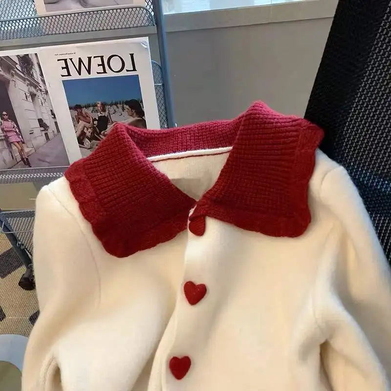 Yipinpay Gentle Sweater Coat Women Autumn and Winter Design Feeling Small Love Soft Glutinous Doll Neck Knitted Cardigan Female