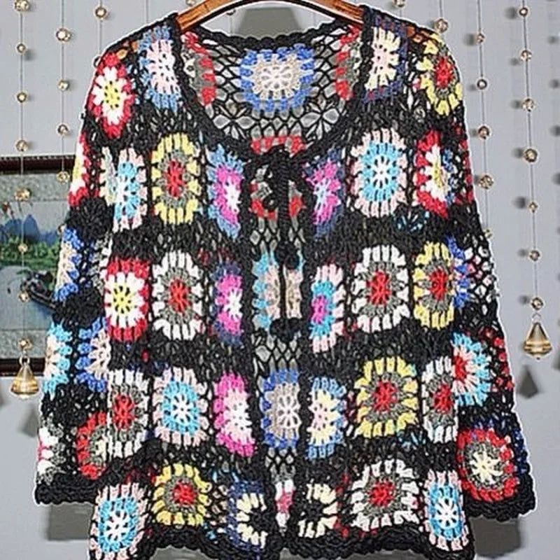 Yipinpay crochet sweater jacket 2024 spring and autumn fashion women's loose ethnic style cardigan jacket casual sweater