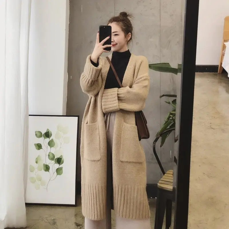 Yipinpay Cardigan Female 2024 Korean Spring and Autumn New Sweater Coat Women Loose Medium Length Versatile Knitted Cardigan