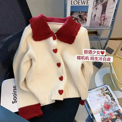 Yipinpay Gentle Sweater Coat Women Autumn and Winter Design Feeling Small Love Soft Glutinous Doll Neck Knitted Cardigan Female