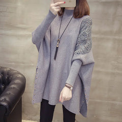 Yipinpay Autumn And Winter New Loose Sweater Coat Women's Half-high Collar Pullover Wrap Swing Beading