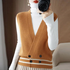 Yipinpay cardigan vest sweater women autumn new v neck loose casual vest vest fashion all-match sleeveless sweater cardigan vest