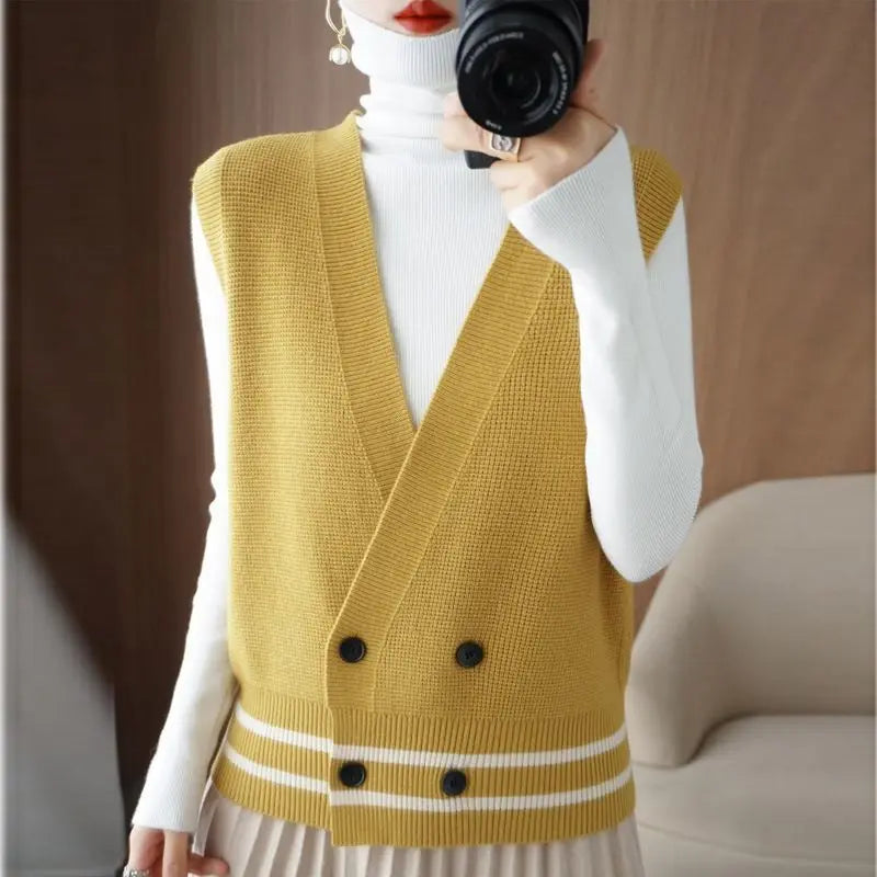 Yipinpay cardigan vest sweater women autumn new v neck loose casual vest vest fashion all-match sleeveless sweater cardigan vest